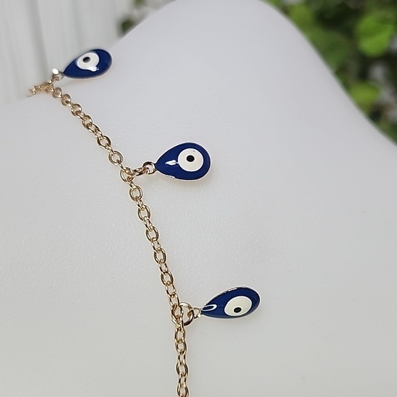 Boho Blue Evil Eye Teardrop Charm Ankle Bracelet Anklet Gold Filled New - Picture 5 of 5